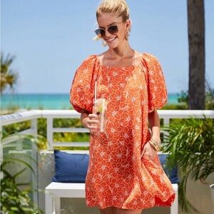NWT Harper 241 Women's Orange Floral Dress Puff Sleeve Feminine Brunch Sz 2XL